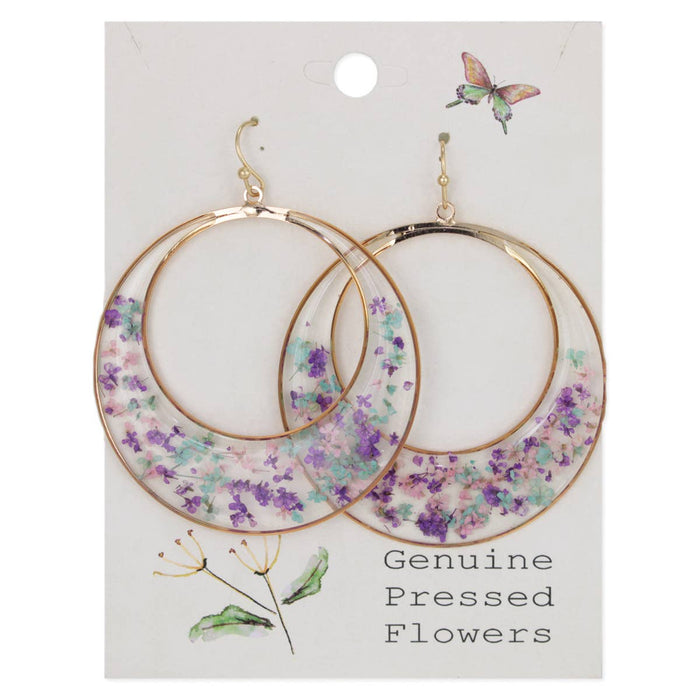 Purple Mint Posy Dried Flower Circle Earrings