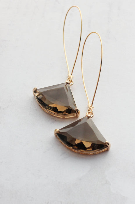 Large Brown Glass Earrings | Long Gold Earrings