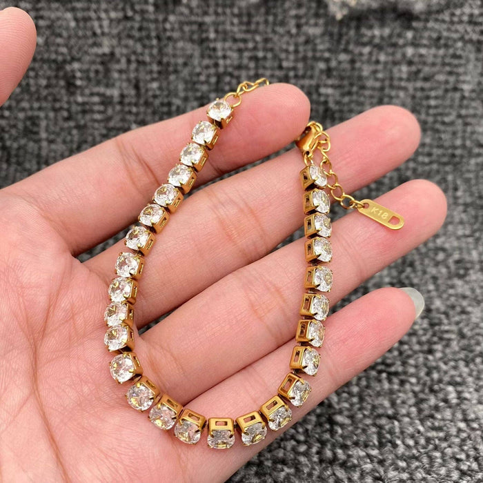 Sparkling Inlay CZ 18K Golden S.Steel Chain Bracelet - FGS
