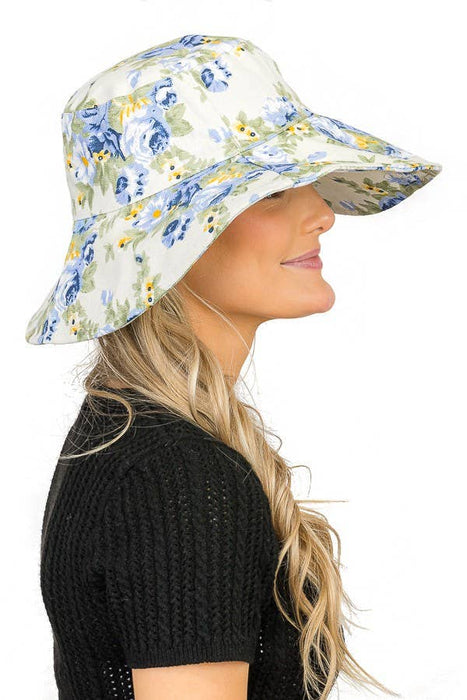 Flower Design Bucket Style Big Brim Both-Side Sun Hat