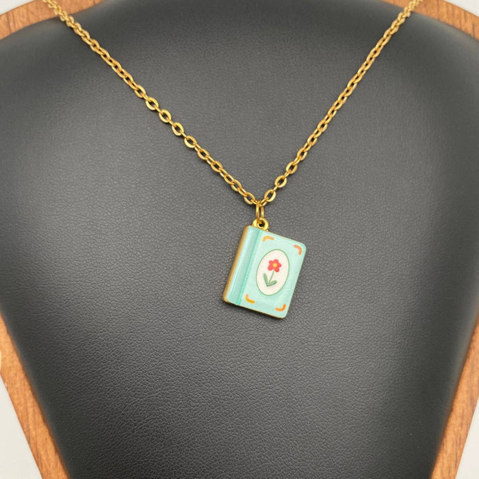 Enamel Book 18K Golden S.Steel Necklace
