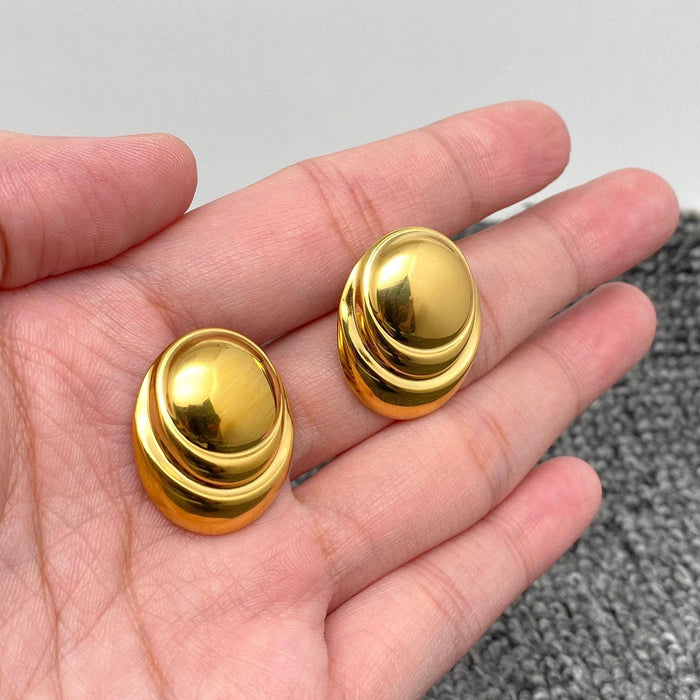 FGS - 18k Gold Plated SS Oval Concave Post Earrings