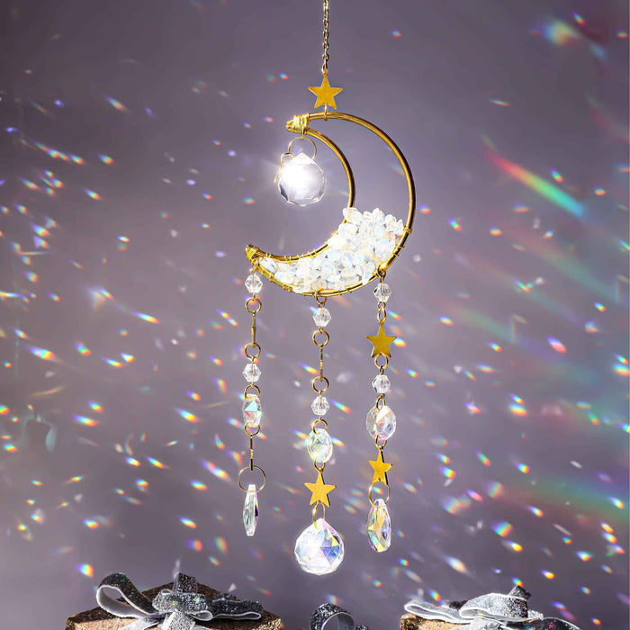 Opalite Moon Suncatcher - Crystal Window Decor Gift