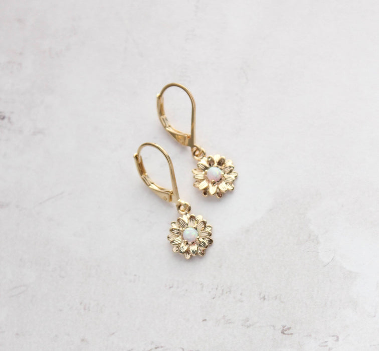 Little Daisy Earrings - Glossy Gold and Opal Glass