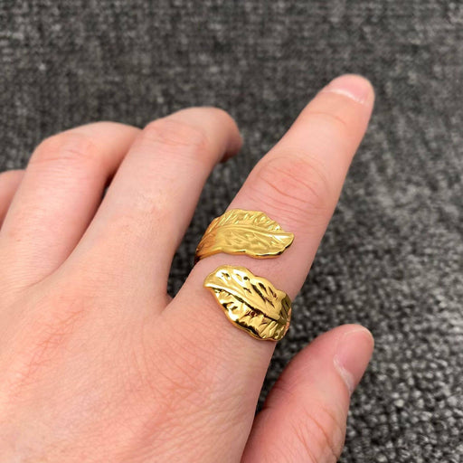18K Gold Plated Stainless Steel Leaf Adjustable Ring - FGS