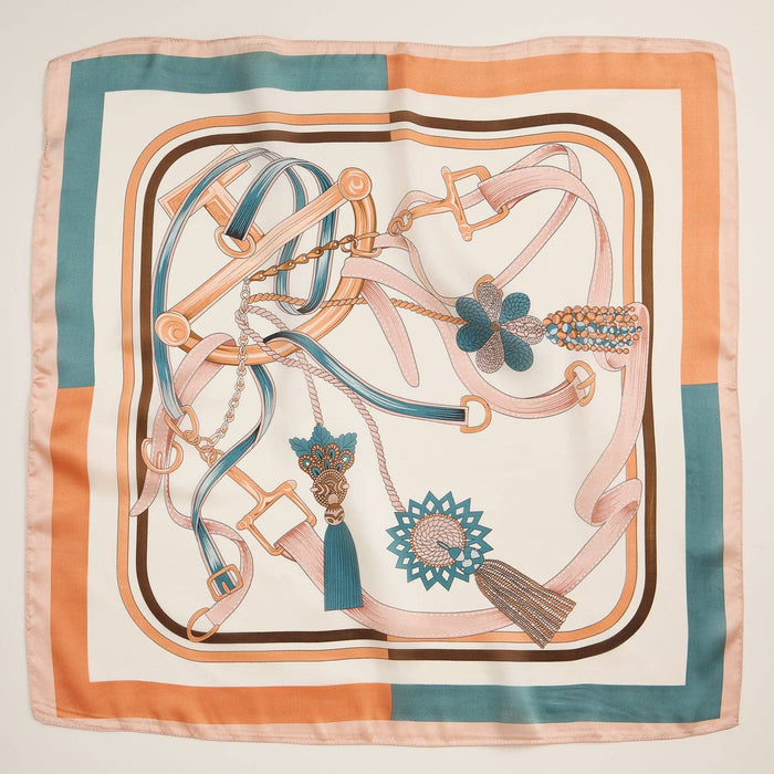 Equestrian-Inspired Silk Square Scarf with Buckle & Tassel