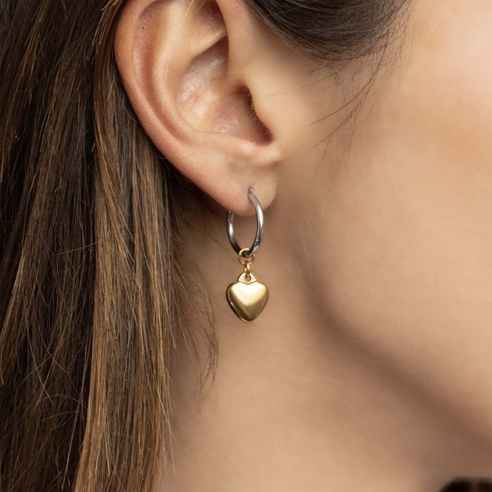 18K Gold Stainless Steel Mixed Metal Heart Charm Earrings