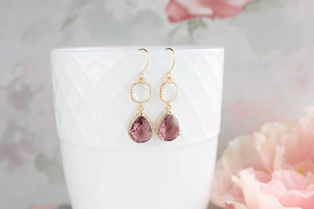 Opal Glass Earrings | Modern Earrings | Dusty Plum Teardrop