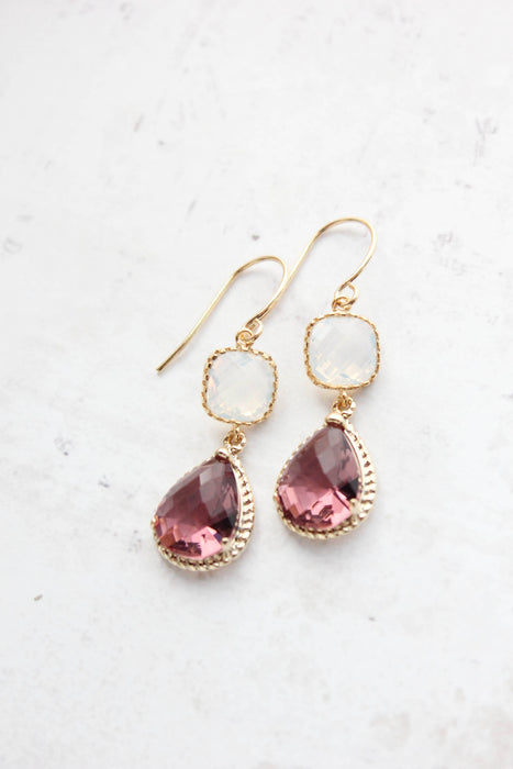 Opal Glass Earrings | Modern Earrings | Dusty Plum Teardrop