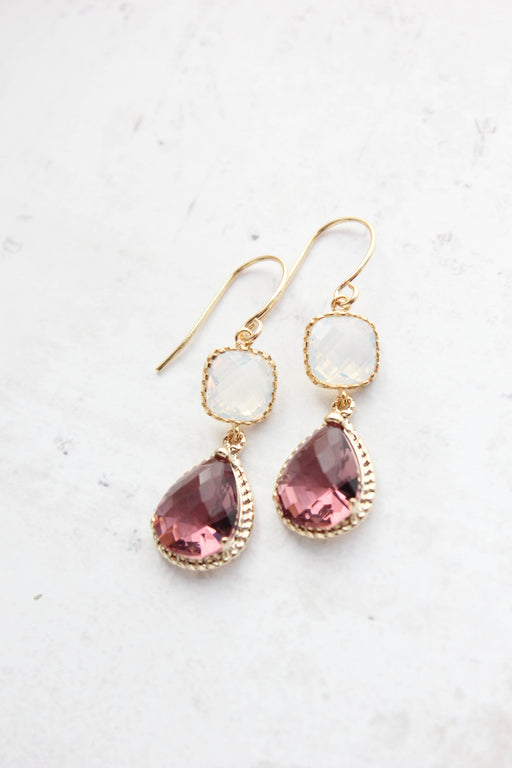 Opal Glass Earrings | Modern Earrings | Dusty Plum Teardrop
