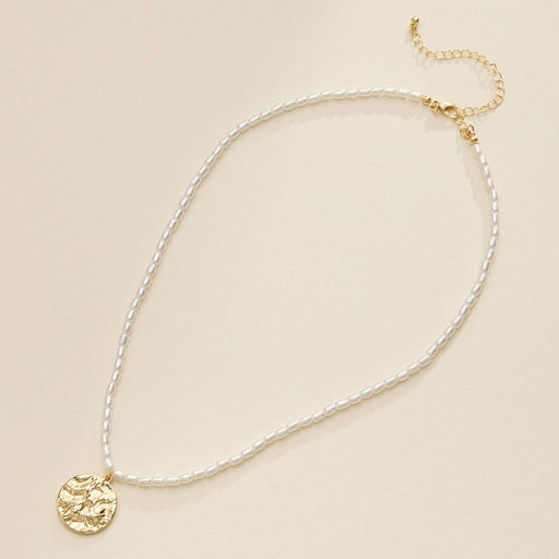 Beaded Pearl Necklace with Gold Coin Pendant Elegant Jewelry