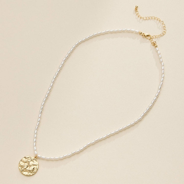 Beaded Pearl Necklace with Gold Coin Pendant Elegant Jewelry