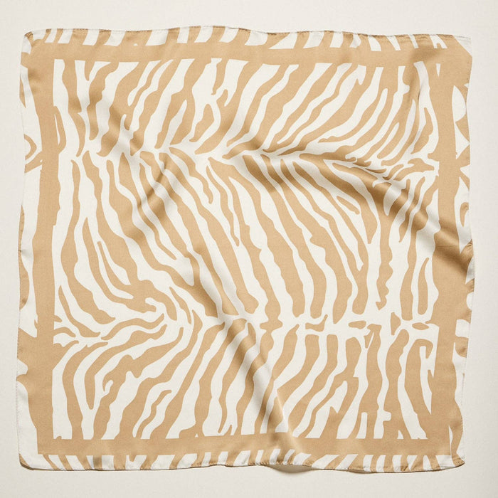 Zebra Print Square Scarf | Neutral Animal Pattern Silk-Feel Fashion Scarf