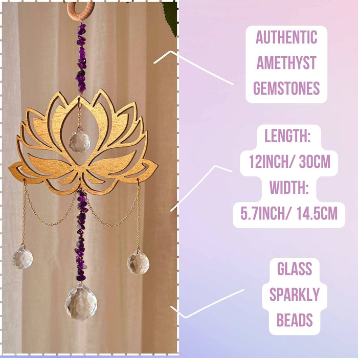 Lotus Amethyst Suncatcher - Wooden Crystal Gift Decor