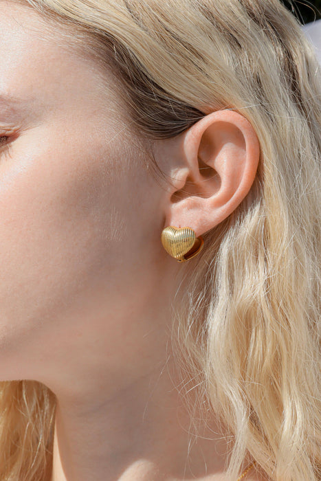 18K Gold PVD Stainless Steel Heart Huggie Earrings