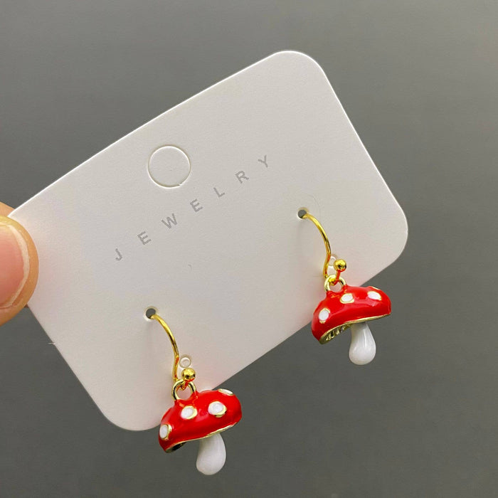 Enamel Red Mushroom Dangle Earrings