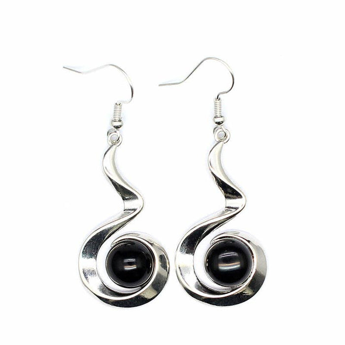 Geometric Dangle Earrings Inlaid with Natural Stone