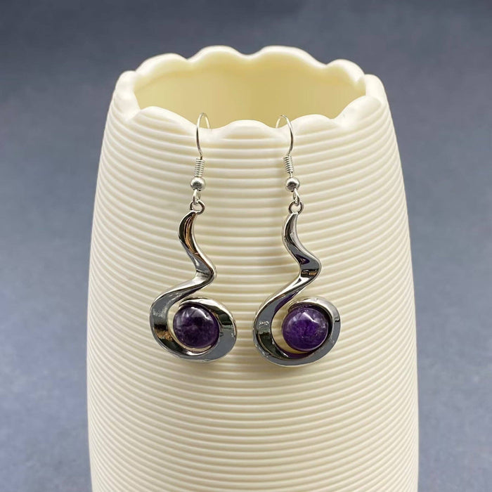 Geometric Dangle Earrings Inlaid with Natural Stone