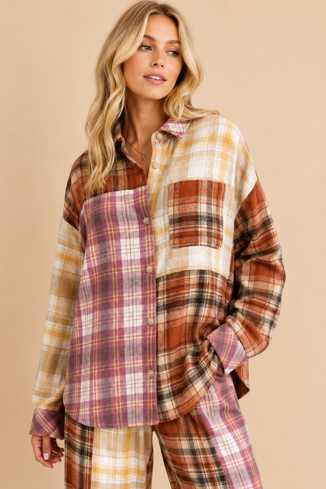 MULTICOLOR PLAID BUTTON DOWN TOP