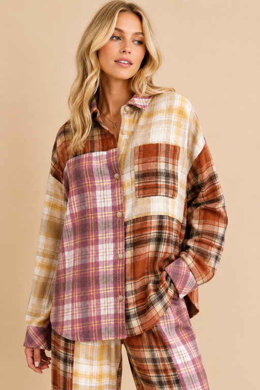 MULTICOLOR PLAID BUTTON DOWN TOP
