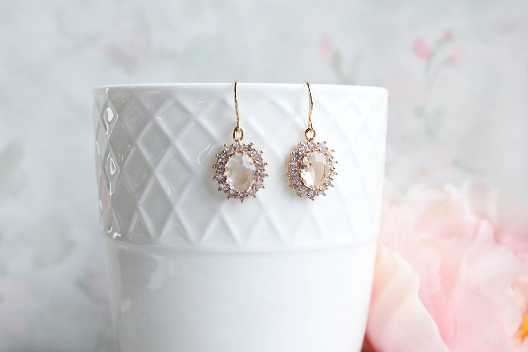 Sparkling Clear Glass Earrings | Oval Drop Earrings