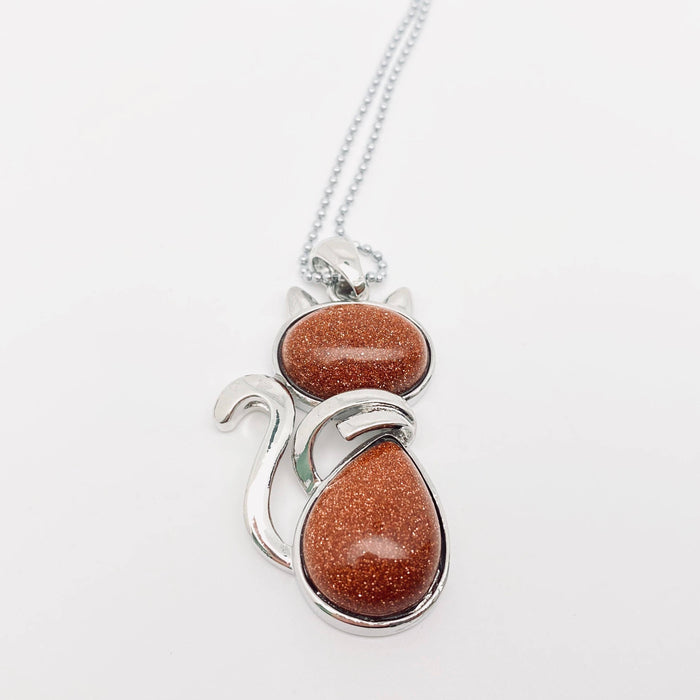 Natural Stone Cat-shaped Pendant Necklace - CS