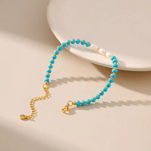 Turquoise and Pearl Beaded Adjustable Bracelet