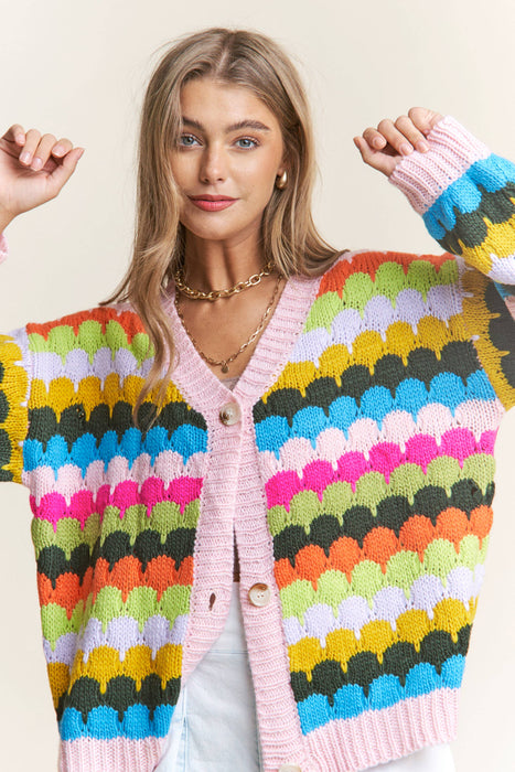 Fish Scales Multicolor Design Knit Cardigan