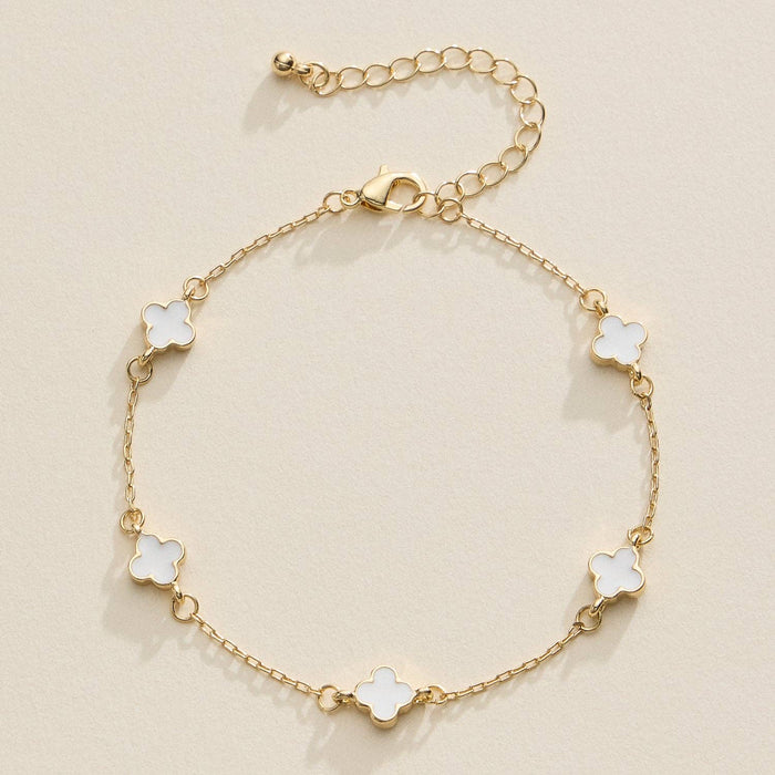 Gold Clover Charm Bracelet with Enamel Accents