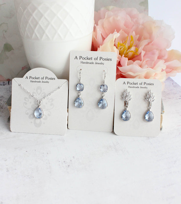 Light Blue Glass Dangle Earrings | Two Jewel Teardrop