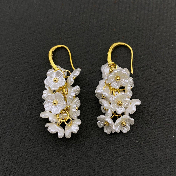 White Flower Fringe Earrings
