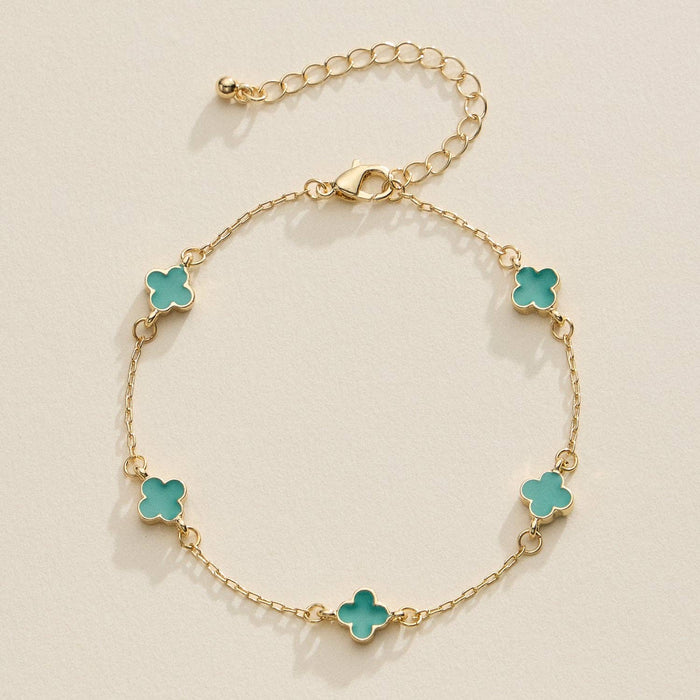 Gold Clover Charm Bracelet with Enamel Accents