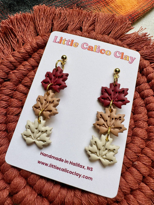 Triple Leaf Dangles | Polymer Clay Earrings 