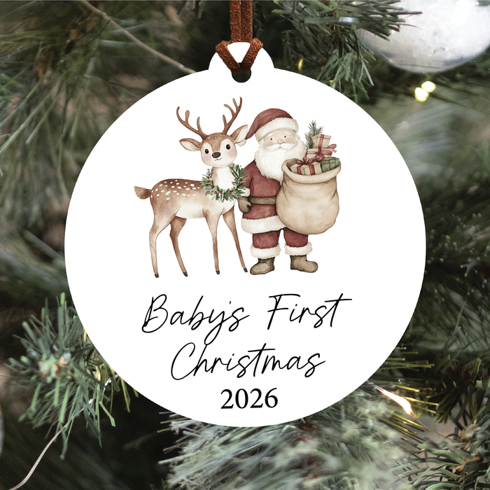 Baby's First Christmas Ornament 2026 | Santa and Reindeer