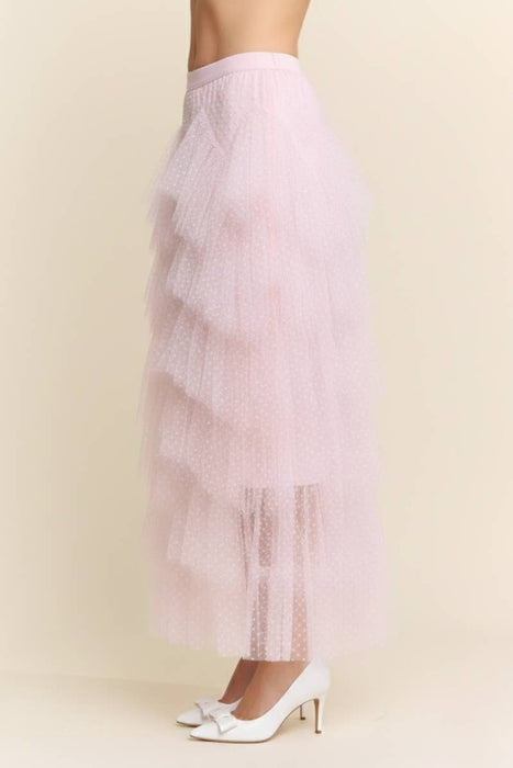 TIERED TULLE MESH MAXI-MIDI SKIRT