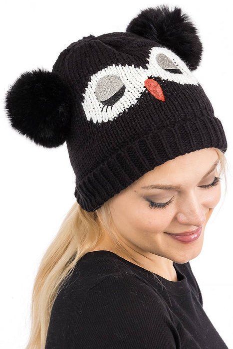 Sleeping Owl Fuzzy Fleece Chunky Knitted Beanie