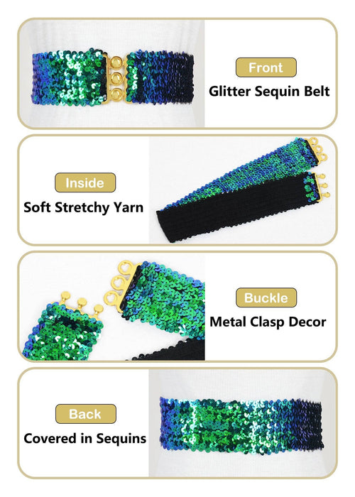 Women Glitter Sequin Belts Stretchy Sparkly Cinch Belt Disco