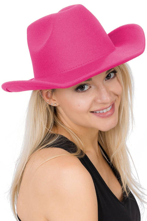 Plain Faux Felt Cowboy Wide Brim Hat