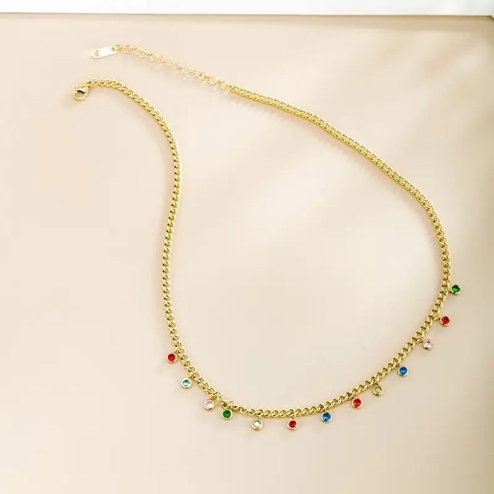 18K Gold Plated Necklace with Color Gem Stones