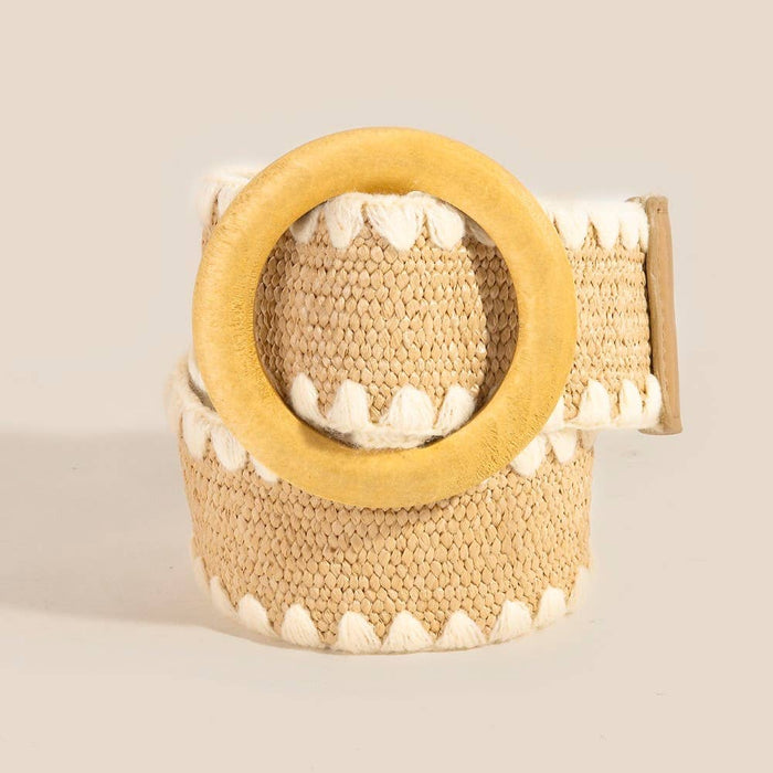 Wooden Round Buckle Braided Fashion Belt