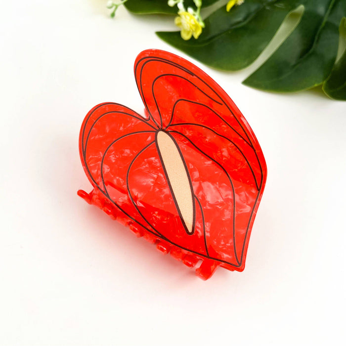 Red Floral Acetate Hair Claw Clip