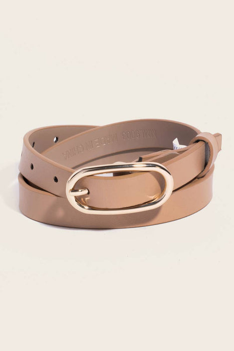 Long Oval Buckle Leather Belt