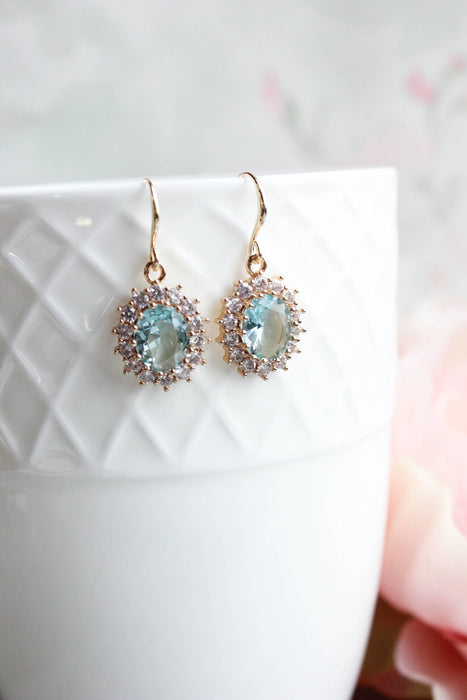 Aqua Glass Earrings | Sparkling Oval Drops