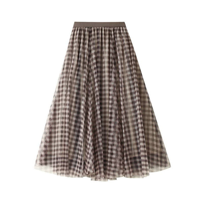 Plaid Tulle Midi Skirt