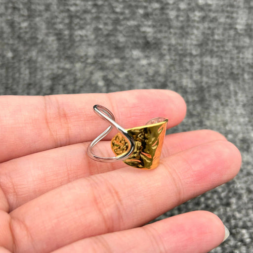 18K Gold Plated S.Steel Two Tone Half Hollow Ring - FGS