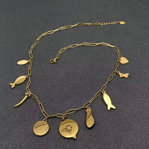 Green Tone Charm 18K Gold Plated S.Steel Necklace - FGS