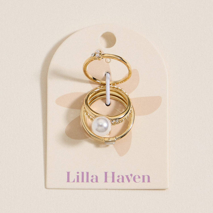 Gold Pearl Accent Ring Set