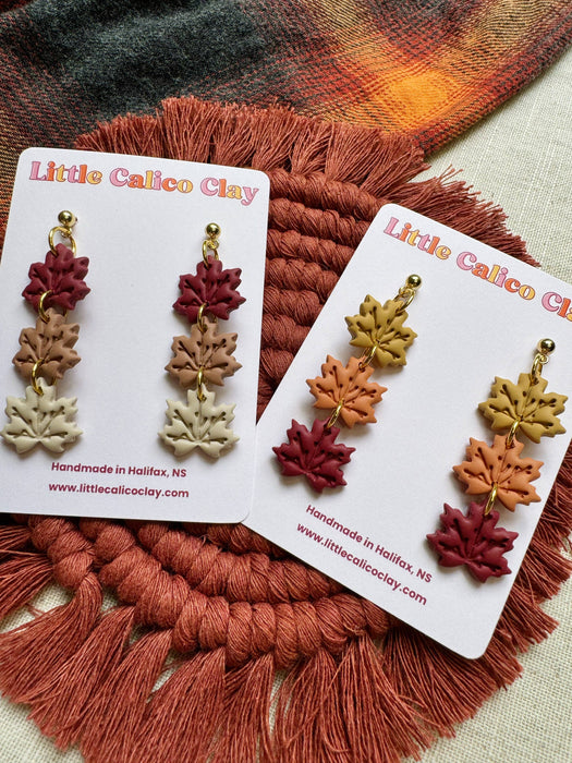 Triple Leaf Dangles | Polymer Clay Earrings 