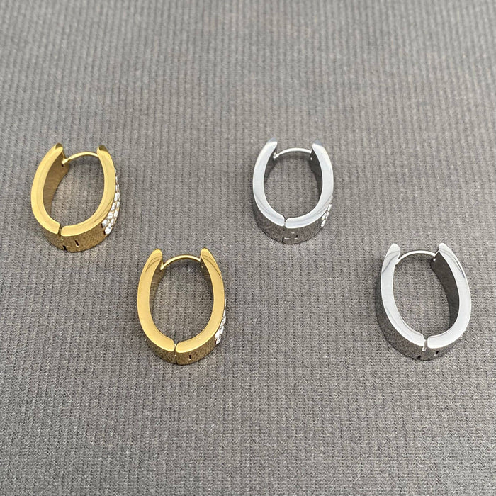Zircon Inlaid 18K Gold Plated S.Steel Huggie Earrings