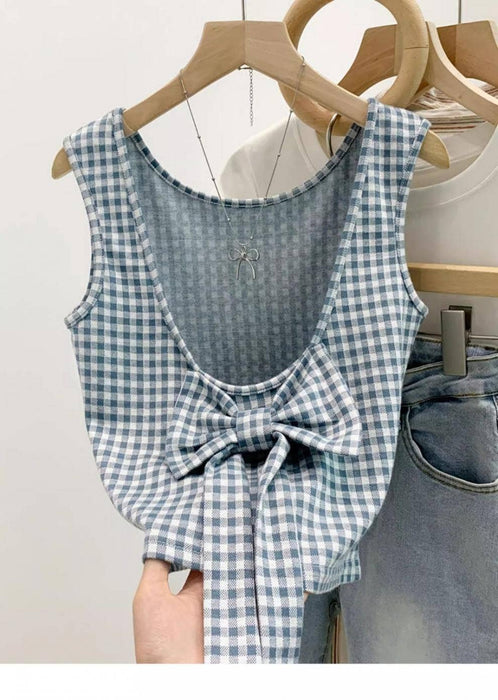 Gingham Bow-Tie Back Sleeveless Top